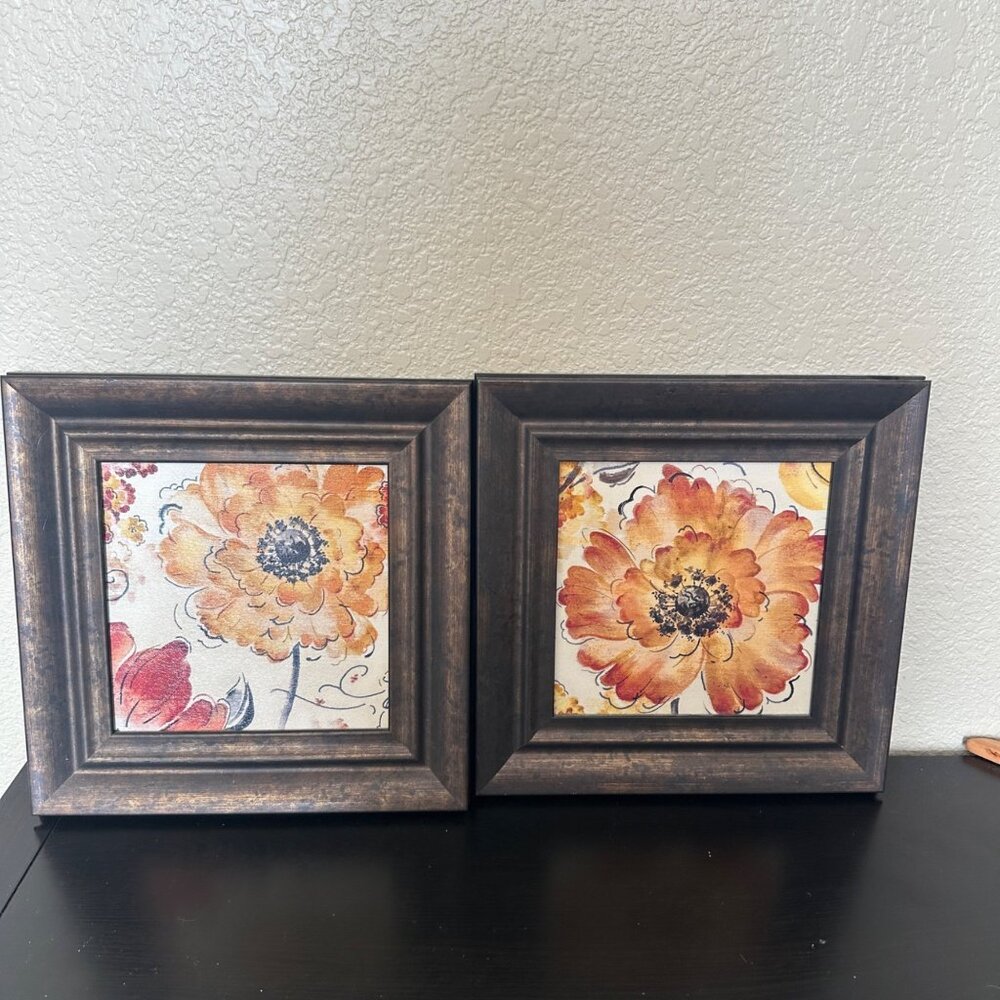 Set Of 2 Framed Floral Prints "Feels Like Spring I" By Richard Henson 12x12‎ in